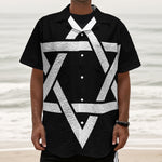 Black And White Star of David Print Textured Short Sleeve Shirt