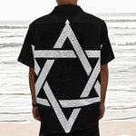 Black And White Star of David Print Textured Short Sleeve Shirt