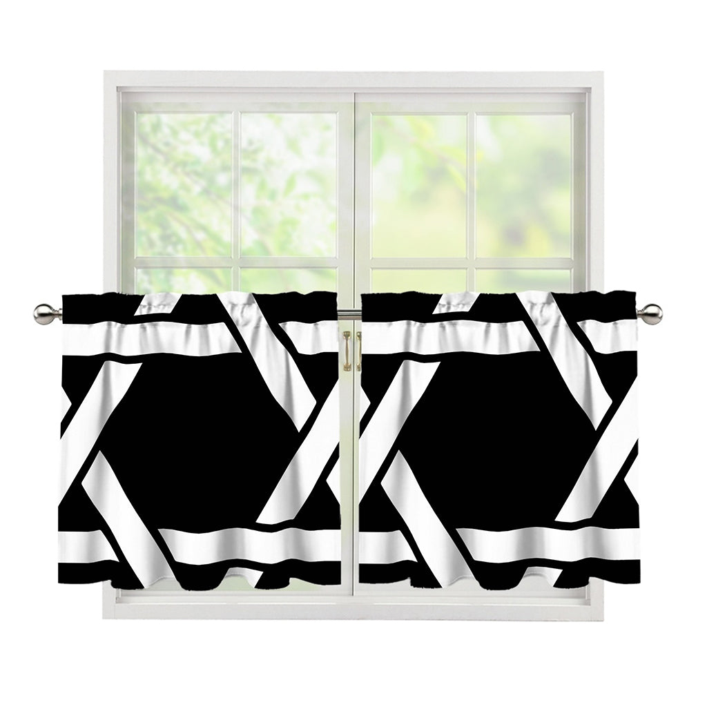 Black And White Star of David Print Tier Curtains