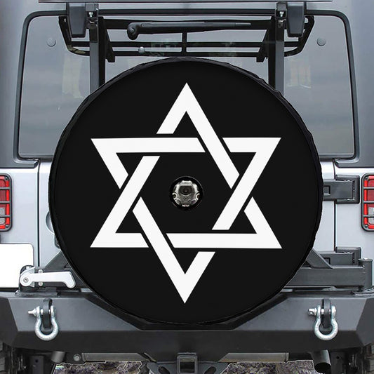 Black And White Star of David Print Tire Cover With Camera Hole