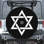 Black And White Star of David Print Tire Cover With Camera Hole