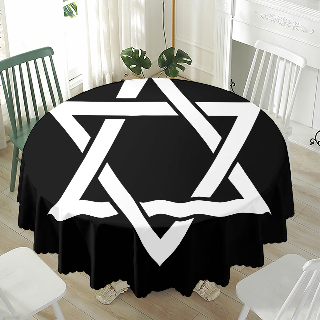 Black And White Star of David Print Waterproof Round Tablecloth