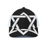 Black And White Star of David Print White Mesh Trucker Cap