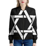 Black And White Star of David Print Women's Bomber Jacket