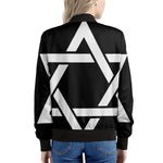Black And White Star of David Print Women's Bomber Jacket