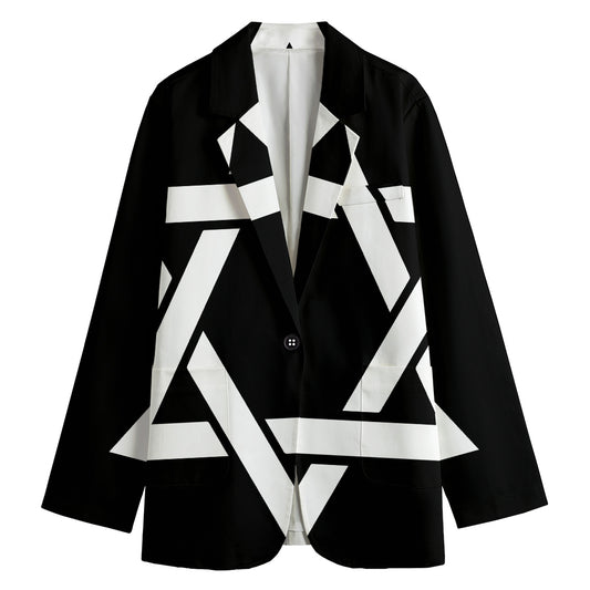 Black And White Star of David Print Women's Cotton Blazer