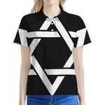 Black And White Star of David Print Women's Polo Shirt
