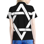 Black And White Star of David Print Women's Polo Shirt