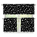 Black And White Star Pattern Print 3 Piece Kitchen Curtains