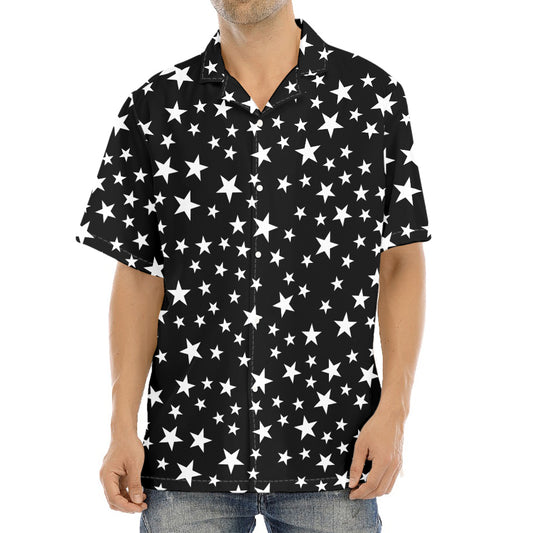 Black And White Star Pattern Print Aloha Shirt