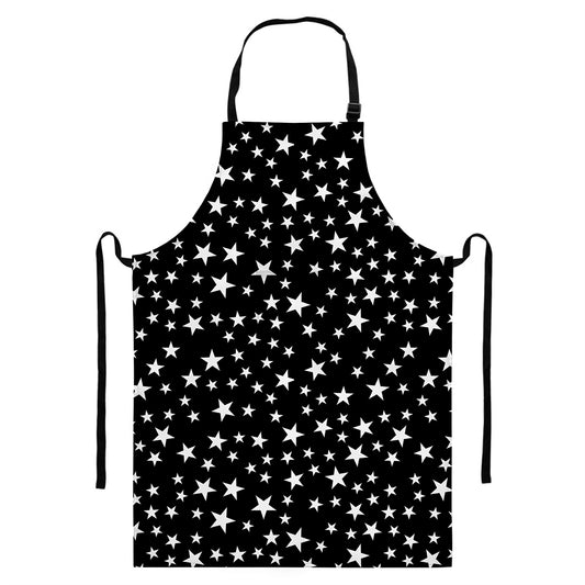 Black And White Star Pattern Print Bib Apron With Pocket