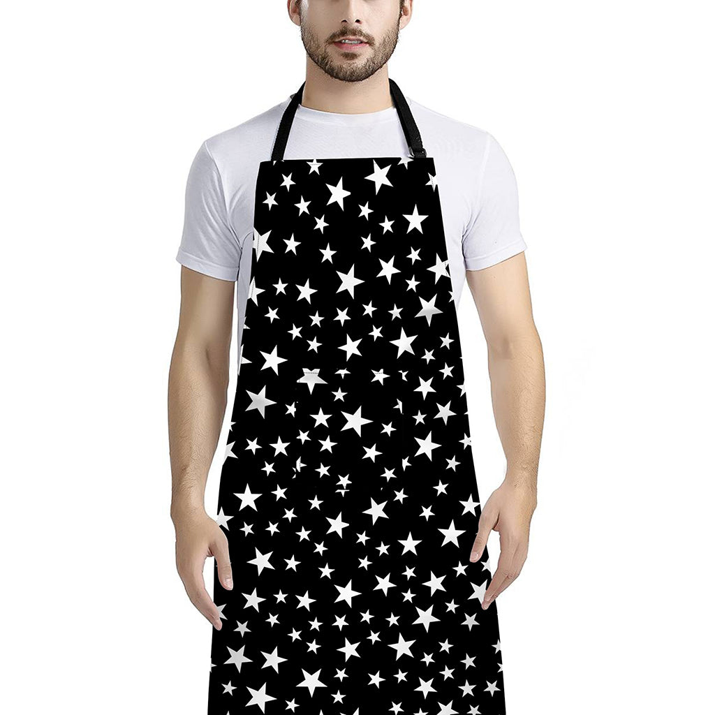 Black And White Star Pattern Print Bib Apron With Pocket