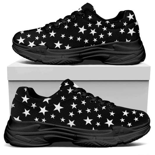Black And White Star Pattern Print Black Chunky Shoes