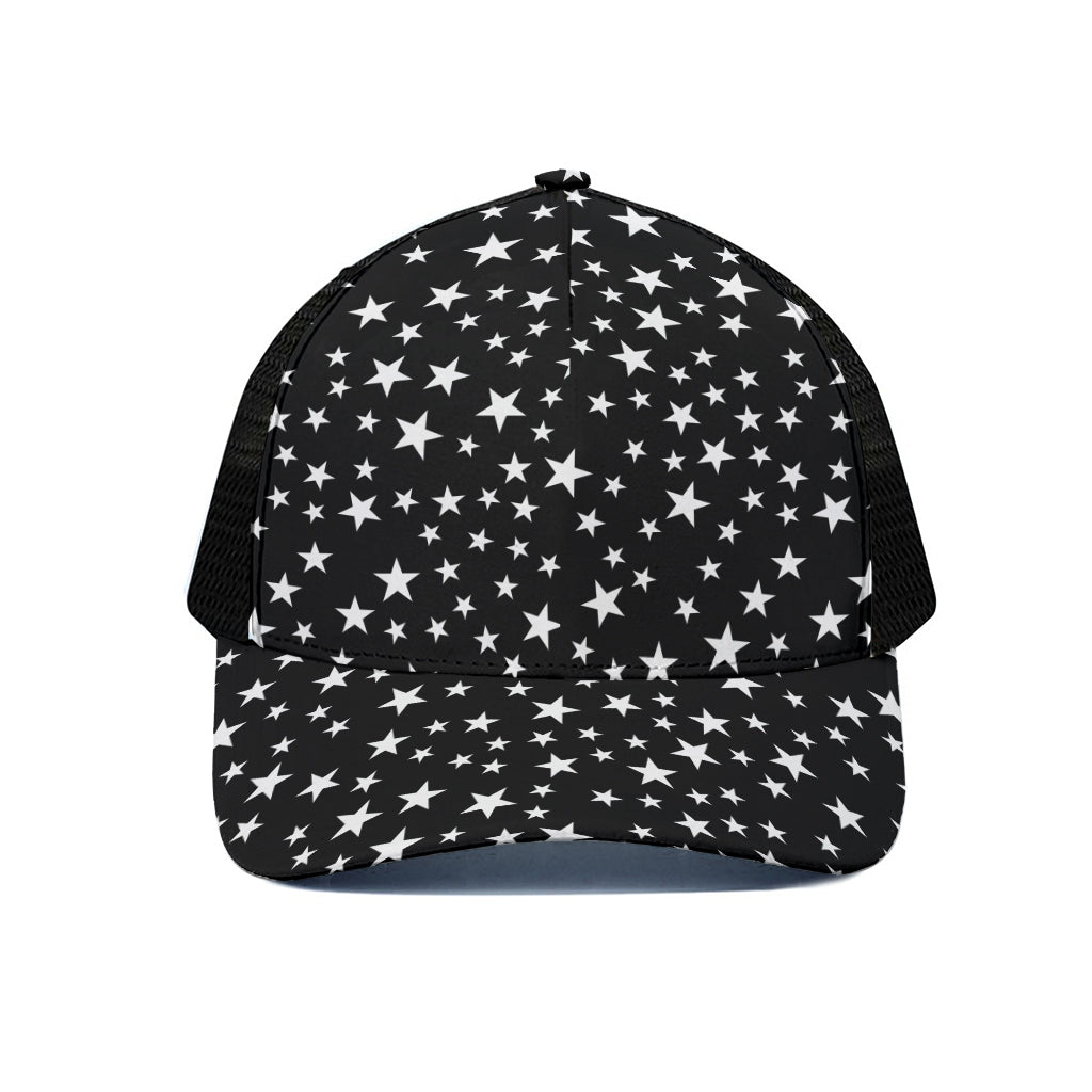 Black And White Star Pattern Print Black Mesh Trucker Cap
