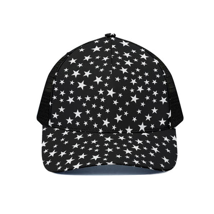 Black And White Star Pattern Print Black Mesh Trucker Cap