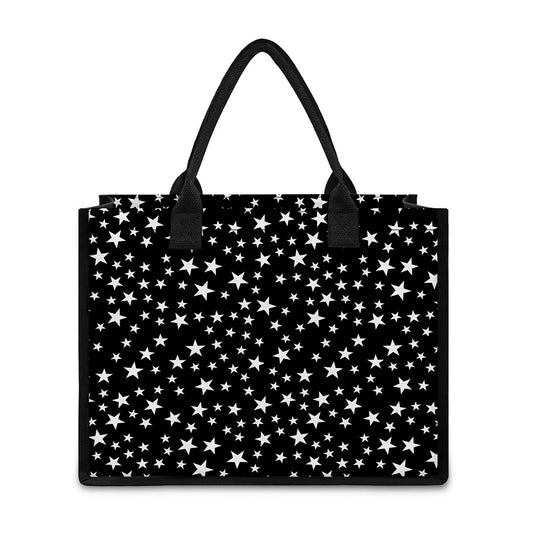 Black And White Star Pattern Print Canvas Tote Bag