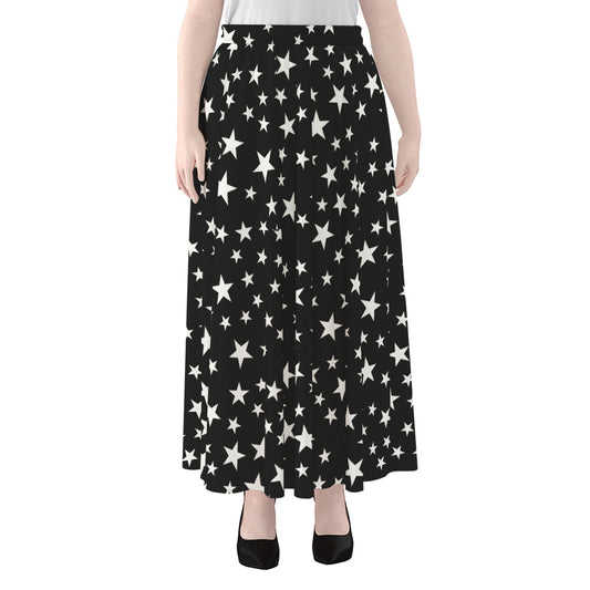 Black And White Star Pattern Print Chiffon Maxi Skirt
