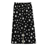 Black And White Star Pattern Print Cotton Front Slit Maxi Skirt