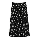 Black And White Star Pattern Print Cotton Front Slit Maxi Skirt