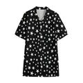 Black And White Star Pattern Print Cotton Hawaiian Shirt