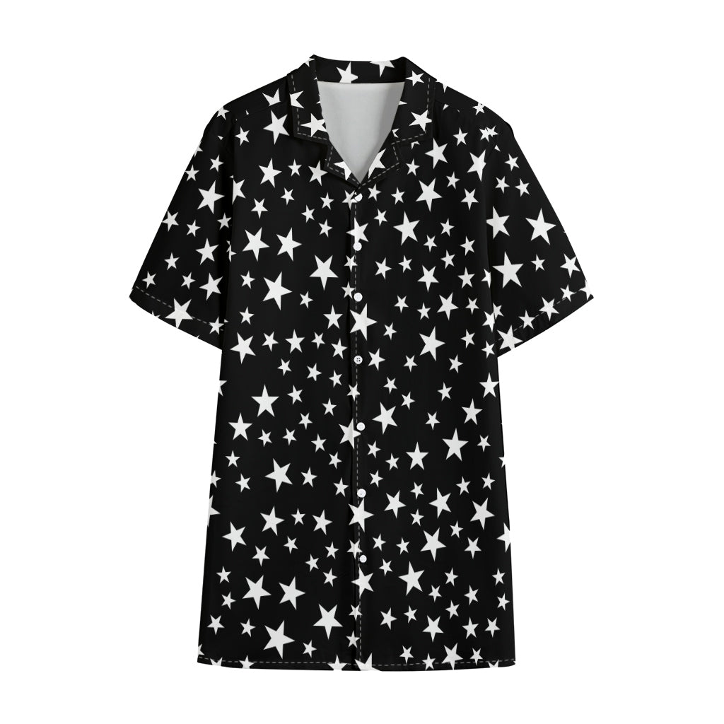 Black And White Star Pattern Print Cotton Hawaiian Shirt