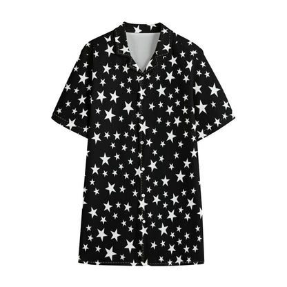 Black And White Star Pattern Print Cotton Hawaiian Shirt