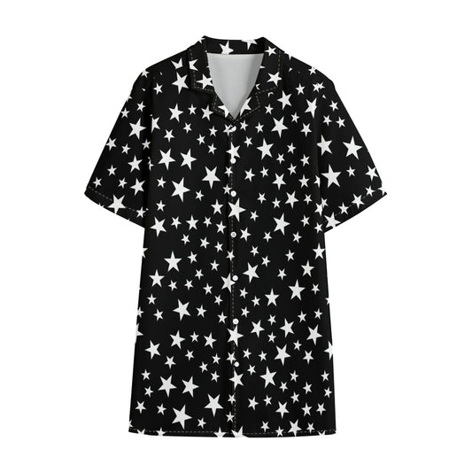 Black And White Star Pattern Print Cotton Hawaiian Shirt