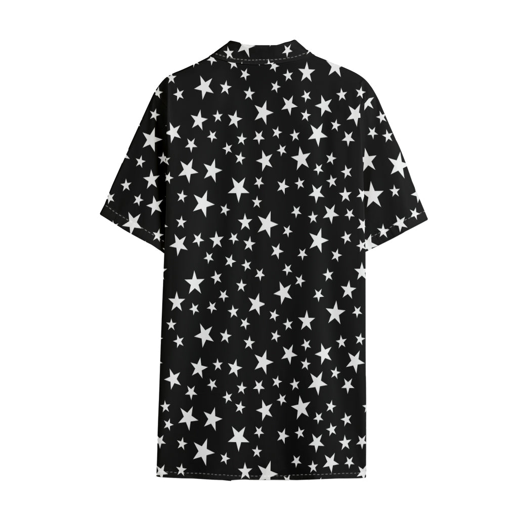 Black And White Star Pattern Print Cotton Hawaiian Shirt