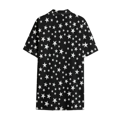 Black And White Star Pattern Print Cotton Hawaiian Shirt