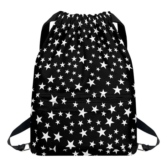 Black And White Star Pattern Print Drawstring Backpack