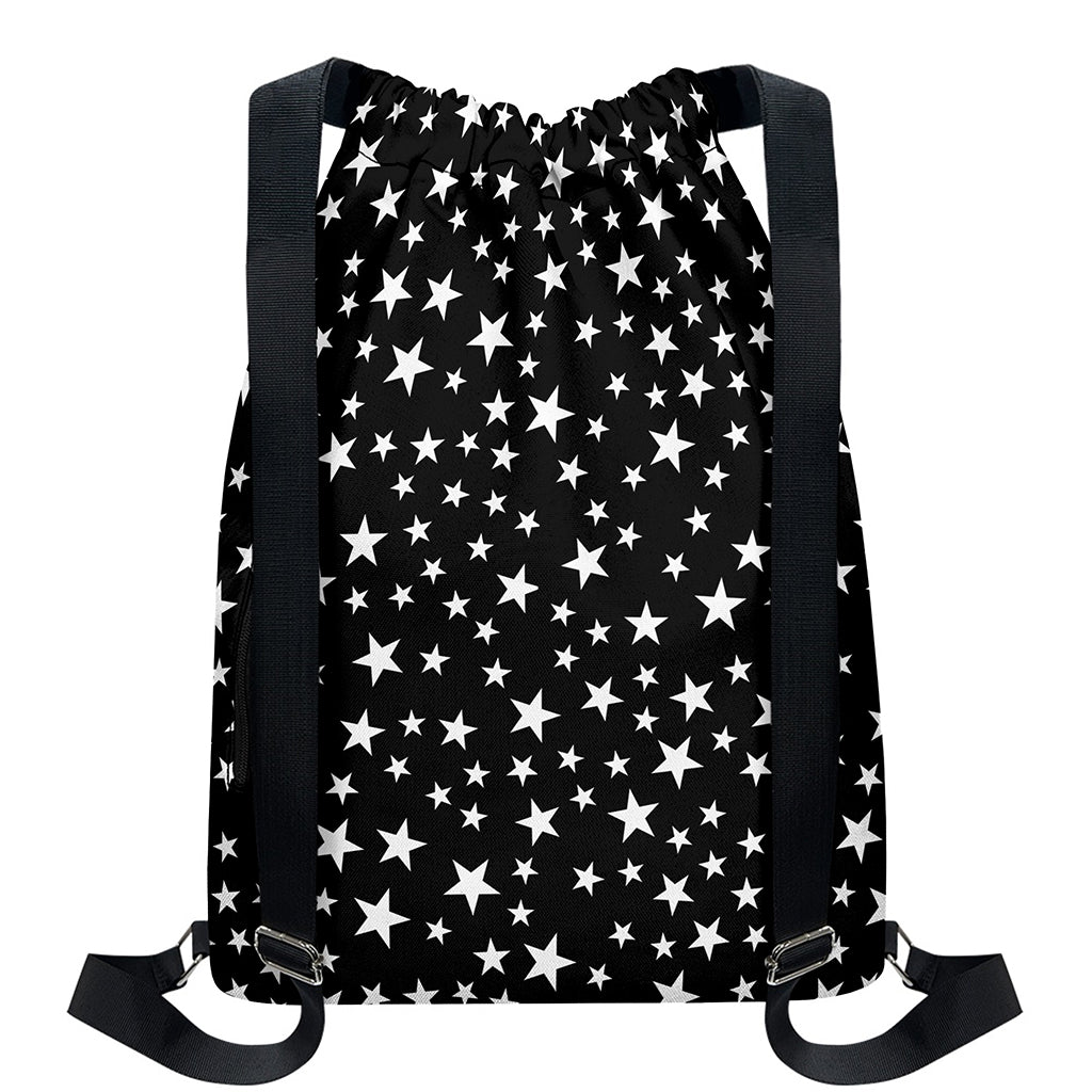 Black And White Star Pattern Print Drawstring Backpack