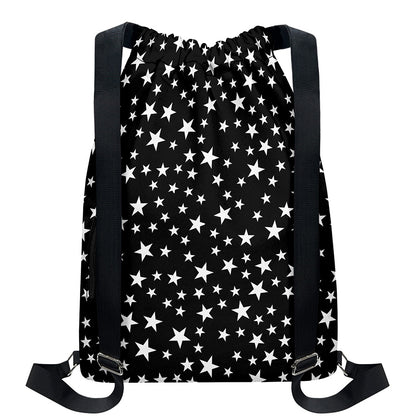 Black And White Star Pattern Print Drawstring Backpack