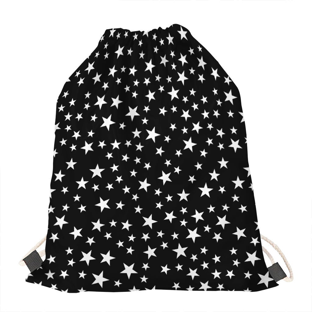 Black And White Star Pattern Print Drawstring Bag