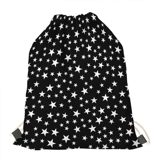 Black And White Star Pattern Print Drawstring Bag