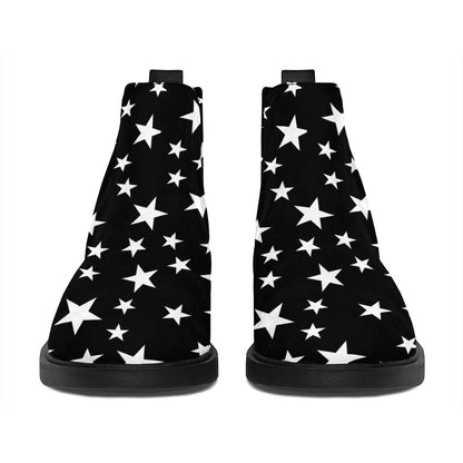 Black And White Star Pattern Print Flat Ankle Boots