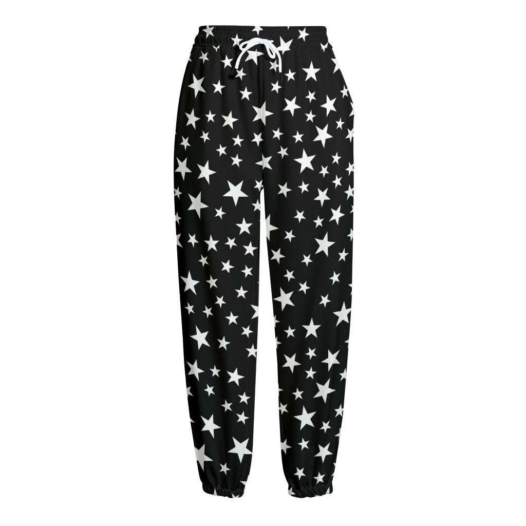Black And White Star Pattern Print Fleece Lined Knit Pants