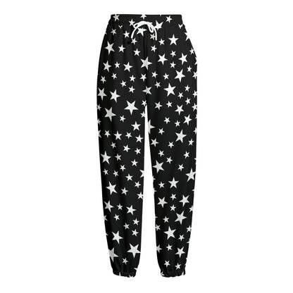Black And White Star Pattern Print Fleece Lined Knit Pants