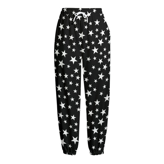 Black And White Star Pattern Print Fleece Lined Knit Pants