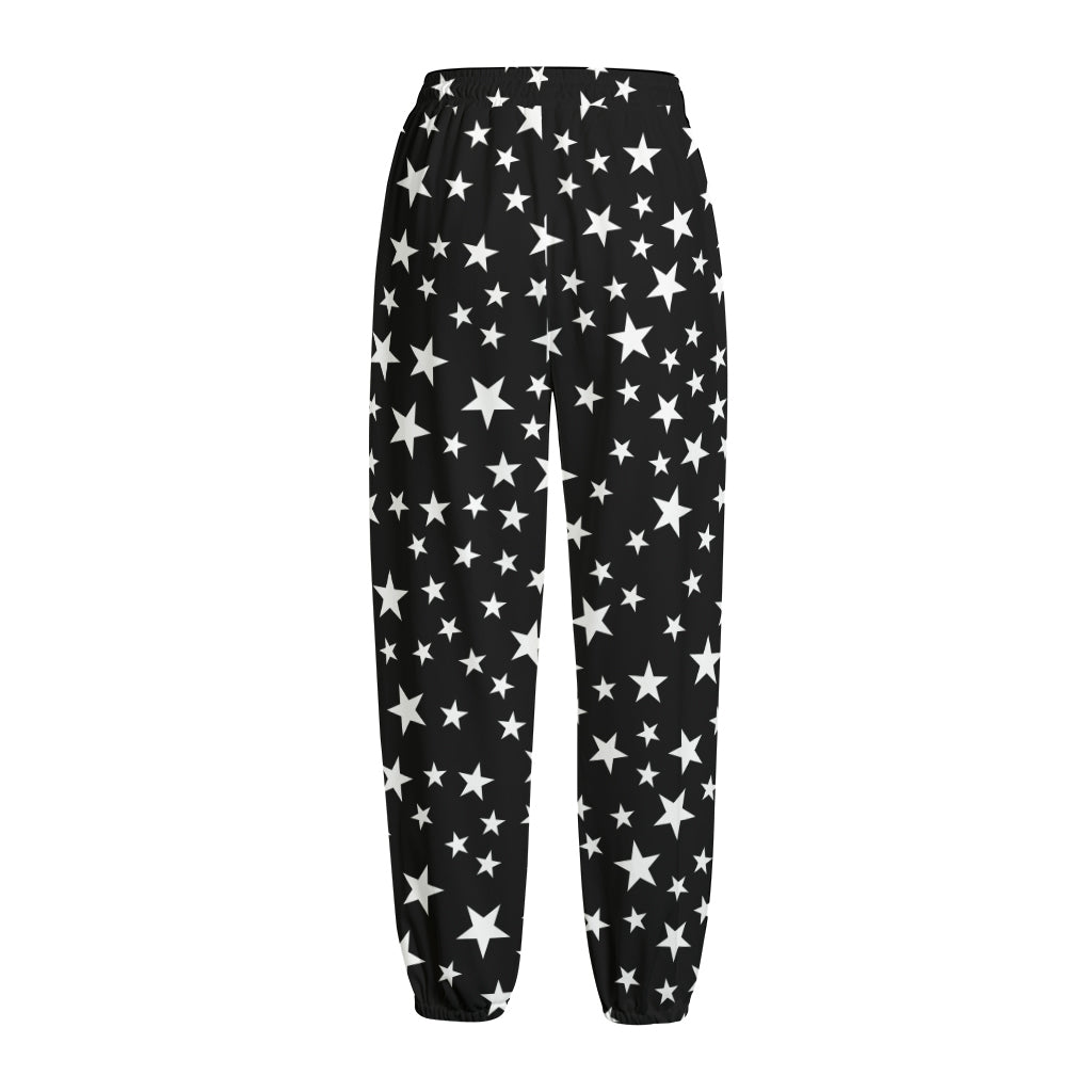 Black And White Star Pattern Print Fleece Lined Knit Pants