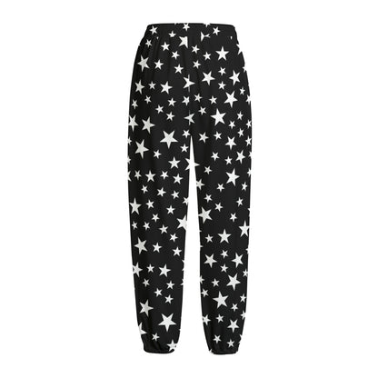 Black And White Star Pattern Print Fleece Lined Knit Pants