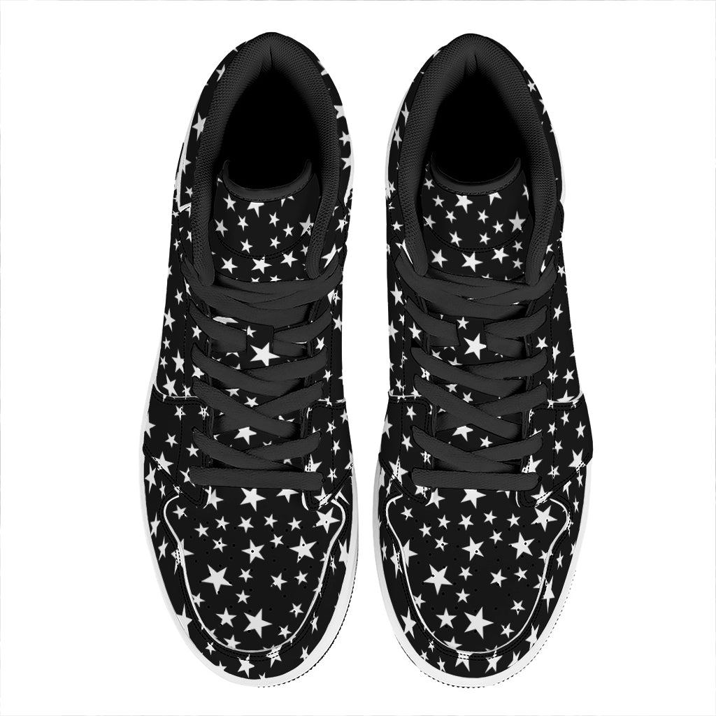 Black And White Star Pattern Print High Top Leather Sneakers