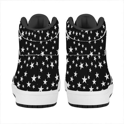 Black And White Star Pattern Print High Top Leather Sneakers