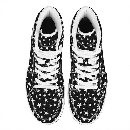 Black And White Star Pattern Print High Top Leather Sneakers
