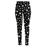 Black And White Star Pattern Print High-Waisted Pocket Leggings