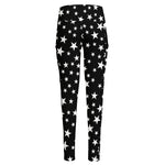 Black And White Star Pattern Print High-Waisted Pocket Leggings