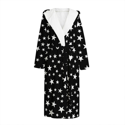Black And White Star Pattern Print Hooded Bathrobe