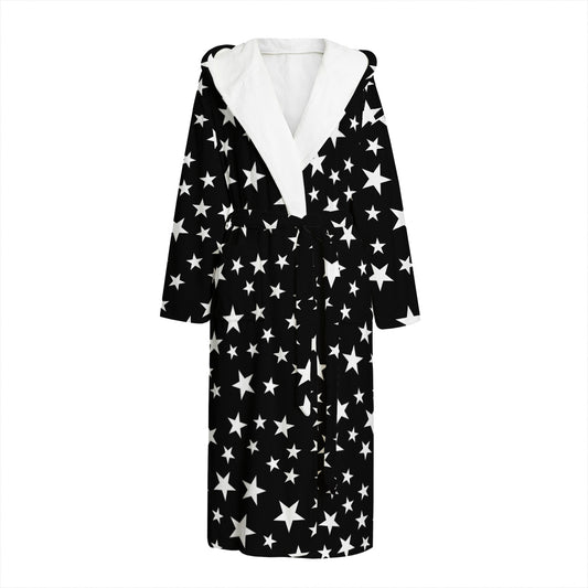 Black And White Star Pattern Print Hooded Bathrobe