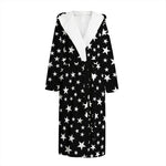 Black And White Star Pattern Print Hooded Bathrobe