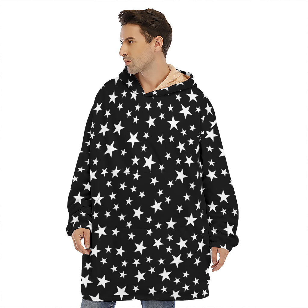 Black And White Star Pattern Print Hoodie Blanket