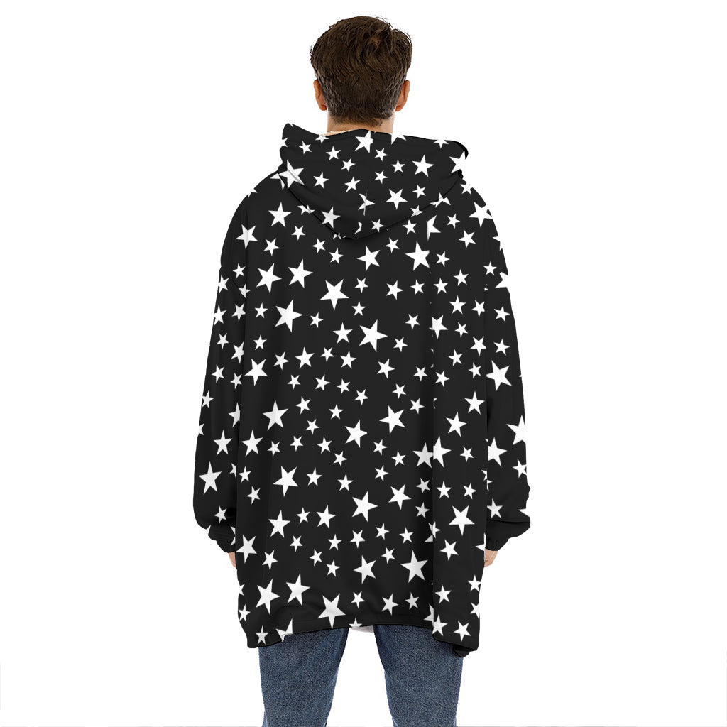 Black And White Star Pattern Print Hoodie Blanket